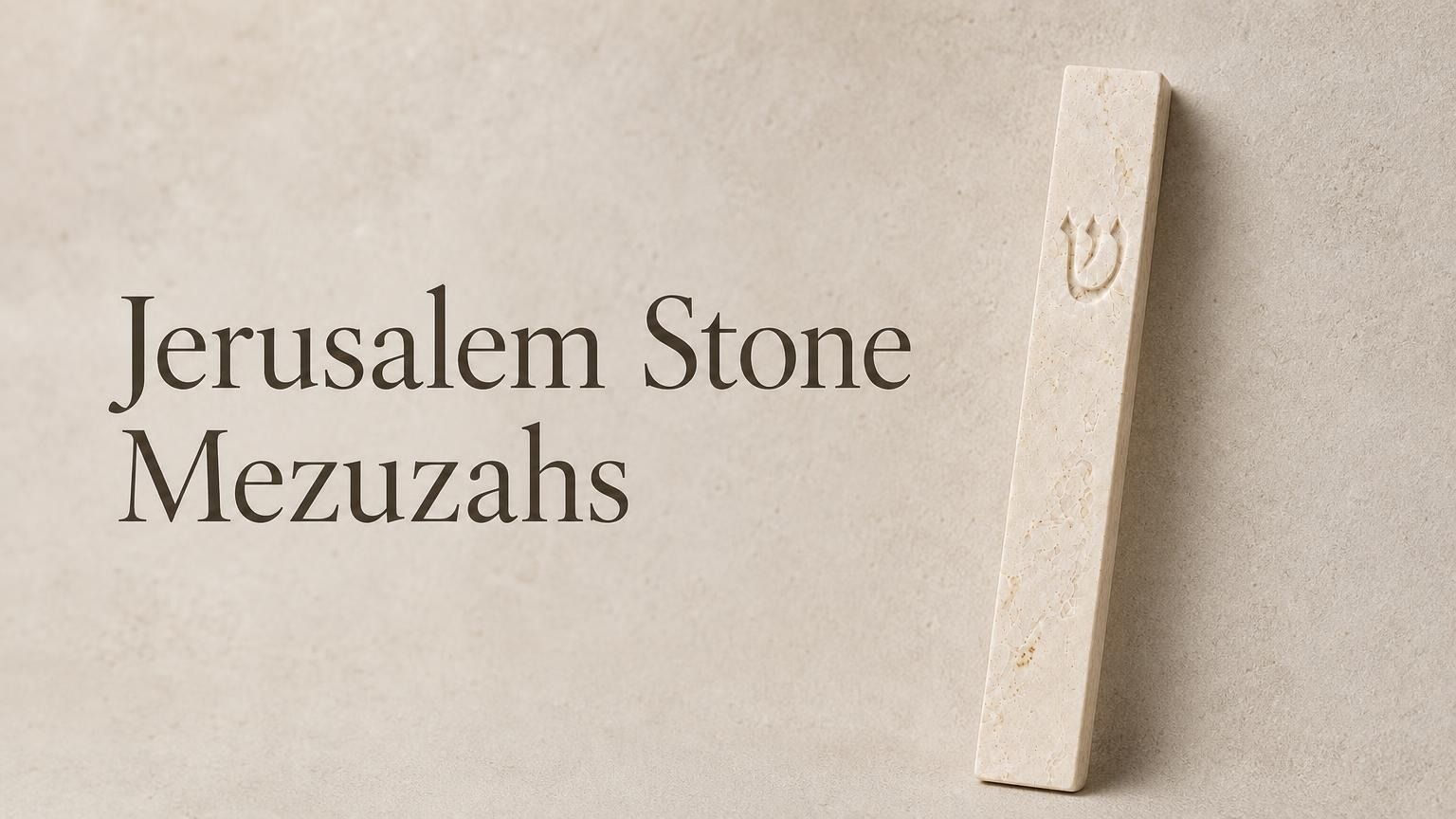Jerusalem stone mezuzah case with white-tone Shin highlighting its natural texture and subtle ivory hues