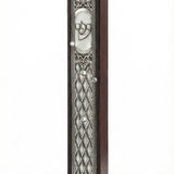 Large wooden and silver mezuzah with Hebrew inscriptions, designed for home doors, 8.75 inches tall, with detailed craftsmanship.