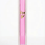 Elegant pink Lucite Mezuzah with detailed Hebrew inscriptions, displayed on a white background with subtle reflection for a high-end look.