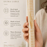 Close-up of Jerusalem stone mezuzah in hand, highlighting texture, shape, and material for online display.