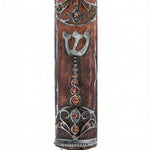 Upgraded high-resolution image of a Colorado Mezuzah, showcasing fine details, engraved Hebrew letters, decorative motifs, against a pure white studio background with soft reflection.