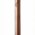 10-inch tall copper mezuzah with intricate Hebrew engravings and decorative motifs on a clean white background.