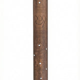 Elegant copper mezuzah made in Israel, 5 inches tall, with Hebrew engraved words, decorative motifs, suitable for doorway decoration.