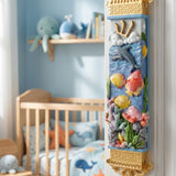 Colorful coral reef sea life mezuzah case with fish and ocean details on a doorway in a bright room, suitable for children's or beach-themed spaces.