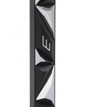 Pure white studio image of the Cyber Prism Black Geometric Mezuzah showing its angular prism panels and Hebrew Shin.