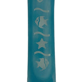 Deep Sea Glass Mezuzah with intricate details, Hebrew inscriptions, and decorative motifs, displayed on a white studio background with soft reflection.
