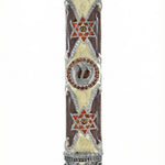 High-quality desert dunes themed Mezuzah made of pewter, hand-painted with enamel, shown in a bright white studio setting with a subtle reflection.