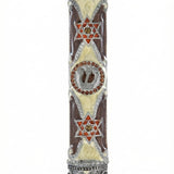 High-quality desert dunes themed Mezuzah made of pewter, hand-painted with enamel, shown in a bright white studio setting with a subtle reflection.