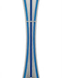 Elegant blue mezuzah crafted from pewter and hand painted with enamel, styled with precise details and a polished surface for upscale presentation.