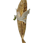 High-resolution image of the Dove of Peace Mezuzah, made of pewter and hand painted with enamel, displayed on a white studio surface with a soft reflection.