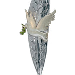 Silver Dove of Peace mezuzah inspired by Picasso's first dove design, detailed pewter with enamel, designed for home blessing and Jewish tradition.