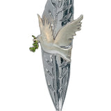 Silver Dove of Peace mezuzah inspired by Picasso's first dove design, detailed pewter with enamel, designed for home blessing and Jewish tradition.