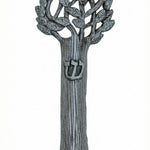 Elegant pewter Dove of Peace Tree Mezuzah with Hebrew engravings, designed for home blessing and door framing, measures 5 inches tall, includes optional scroll.