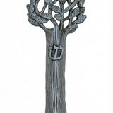 Elegant pewter Dove of Peace Tree Mezuzah with Hebrew engravings, designed for home blessing and door framing, measures 5 inches tall, includes optional scroll.