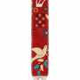 Decorative red mezuzah case with bird design red ceramic with blue and white accents and an uplifting dove motif for a colorful doorway