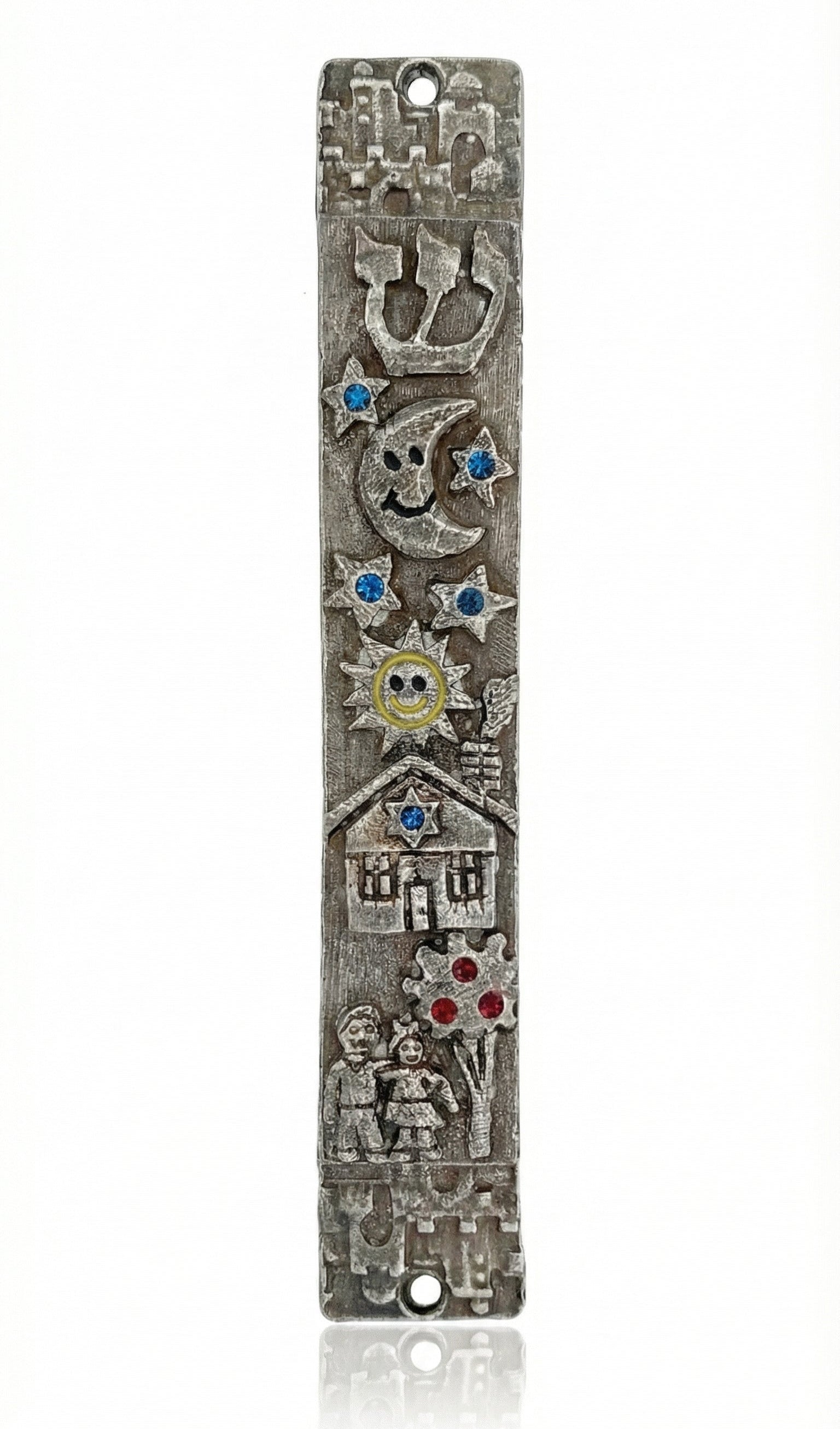 Upscale professional image of the Dream Mezuzah made of pewter, with precise details and a bright white background, showcasing its intricate design.