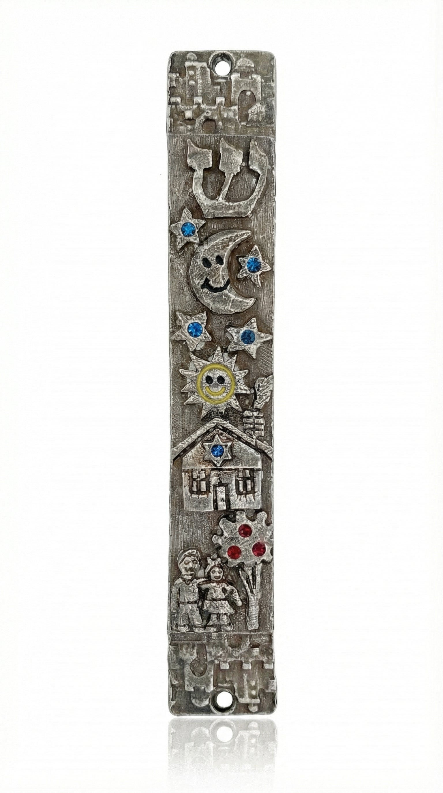 Upscale professional image of the Dream Mezuzah made of pewter, with precise details and a bright white background, showcasing its intricate design.
