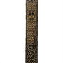Elegant brass Mezuzah with intricate carvings and Hebrew inscriptions, displayed on a pure white background with subtle reflection.