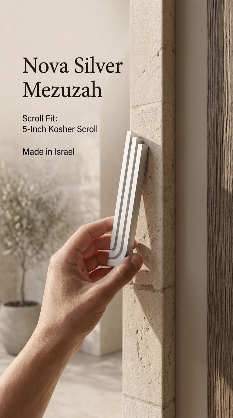 Sophisticated scene with mezuzah on a doorpost, emphasizing product details in a warm, natural environment.