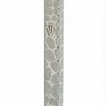 Sleek aluminum Elevate Mezuzah with screw cap, suitable for outdoor use, 5-inch size, on a white background with a soft reflection.