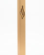 Close-up of the Eternal Flame Gold Aluminum Mezuzah with Hebrew emblem and slim rectangular shape, suitable for indoor and outdoor doors.