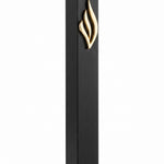 Close-up of black and gold Eternal Flame Mezuzah mounted on a show-perfect white background, showcasing its elegant design and materials.