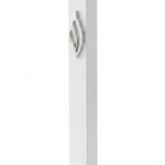 Slim white aluminum mezuzah made in Israel with a raised polished silver eternal-flame emblem on the front