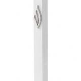 Slim white aluminum mezuzah made in Israel with a raised polished silver eternal-flame emblem on the front