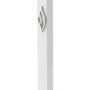 Slim white aluminum mezuzah made in Israel with a raised polished silver eternal-flame emblem on the front