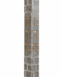 Extra large gray Jerusalem stone mezuzah with raised gold Hebrew blessing and carved stone-block texture