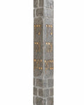 Extra large gray Jerusalem stone mezuzah with raised gold Hebrew blessing and carved stone-block texture