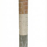 Natural Jerusalem stone mezuzah case with layered relief in soft beige, displayed vertically on a white background with a subtle reflection.