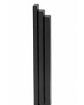 Extra Large Modern Black Pyramid Mezuzah shown from the front as a deep matte black aluminum mezuzah cover, with three graduated vertical bars forming a minimalist stepped design and a gently rounded lower edge for modern Jewish doorway decor