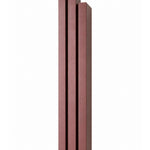 Extra Large Modern Burgundy Pyramid Mezuzah shown from the front as a muted burgundy wine-red aluminum mezuzah cover, with three graduated vertical bars forming a minimalist stepped design and a gently rounded lower edge for modern Jewish doorway decor