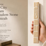 Extra Large Old City Cream Jerusalem Stone Mezuzah, a 9-inch minimalist mezuzah case made from natural cream Jerusalem stone, inspired by the limestone of Jerusalem’s Old City and designed for large Jewish home entrances and prominent doorways