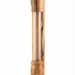 Large olive wood mezuzah with exposed glass scroll chamber and handcrafted details for indoor doorways.