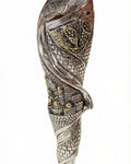 Extra large sterling silver Jerusalem city mezuzah case with sculpted walls, gold-tone Hebrew detail and a 12-inch profile