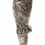 Extra large sterling silver Jerusalem city mezuzah case with sculpted walls, gold-tone Hebrew detail and a 12-inch profile