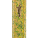 Autumn-themed hand painted wooden mezuzah featuring warm fall foliage colors, designed for home blessing, with precise intricate details and Hebrew engravings.