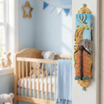 Hyper-realistic scene of a colorful Noah’s Ark mezuzah on the inner doorway in a family home, reflecting joyful Jewish tradition for children’s spaces.