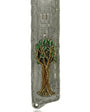 Intricately detailed pewter Family Tree Mezuzah, hand-painted with enamel, measuring 6 inches tall, designed to be affixed on doorposts.