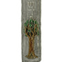 Intricately detailed pewter Family Tree Mezuzah, hand-painted with enamel, measuring 6 inches tall, designed to be affixed on doorposts.