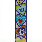 Elegant Five Hearts Mezuzah made of aluminum, showcasing detailed Hebrew inscriptions and decorative motifs, on a white studio background with a subtle reflection.
