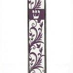 floral pewter and wood mezuzah with Shin detail, cream and purple tones