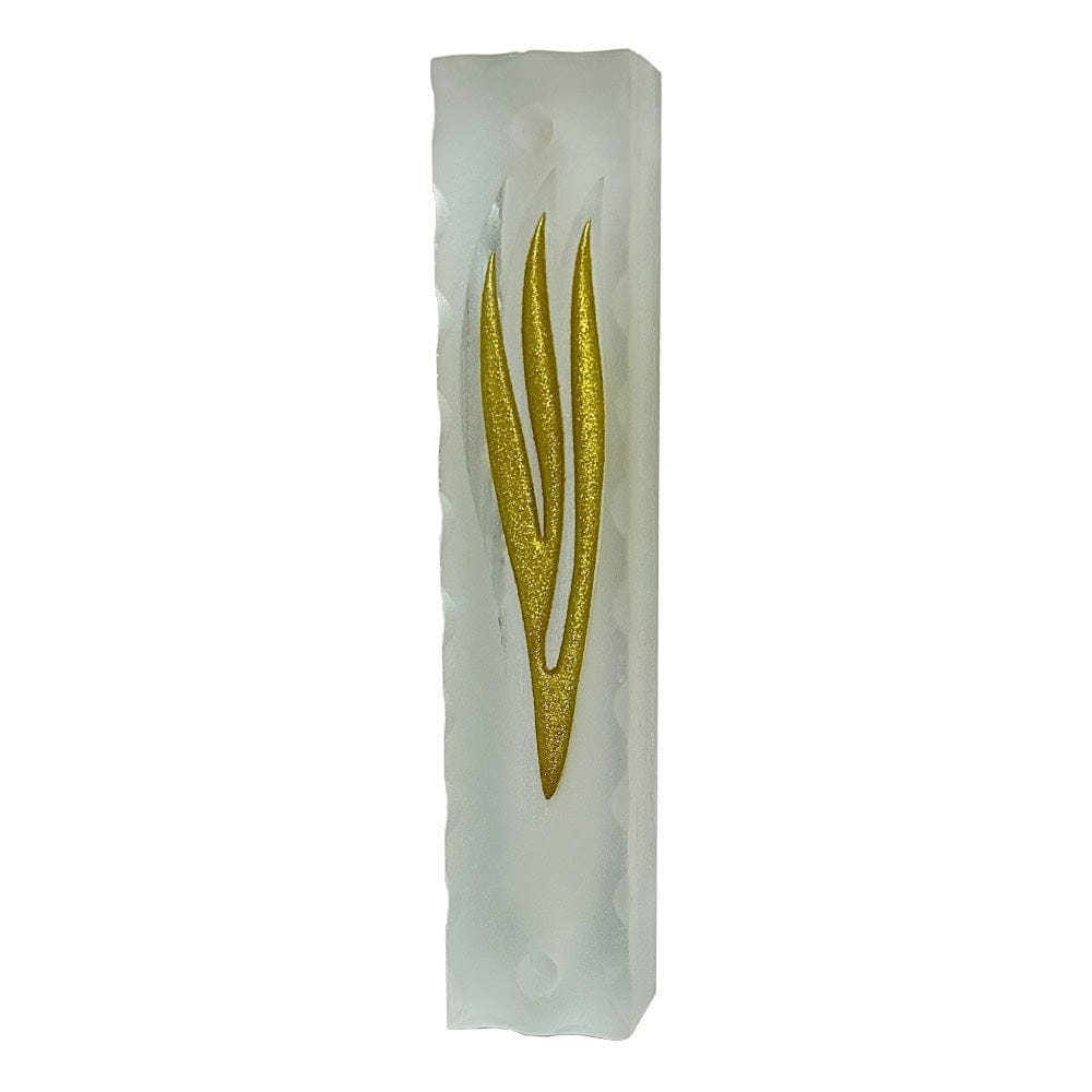 Frosted Glass Mezuzah Shin Gold
