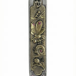 Elegant Garden Mezuzah crafted in Israel from pewter and brass with intricate Hebrew engravings, designed for outdoor doorposts and home blessings.