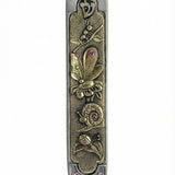 Elegant Garden Mezuzah crafted in Israel from pewter and brass with intricate Hebrew engravings, designed for outdoor doorposts and home blessings.