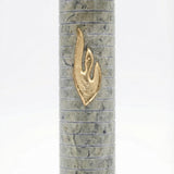 Sleek horizontal-lined Jerusalem stone Mezuzah crafted in Israel, with natural surface variations and a clear, detailed view of its texture and design.