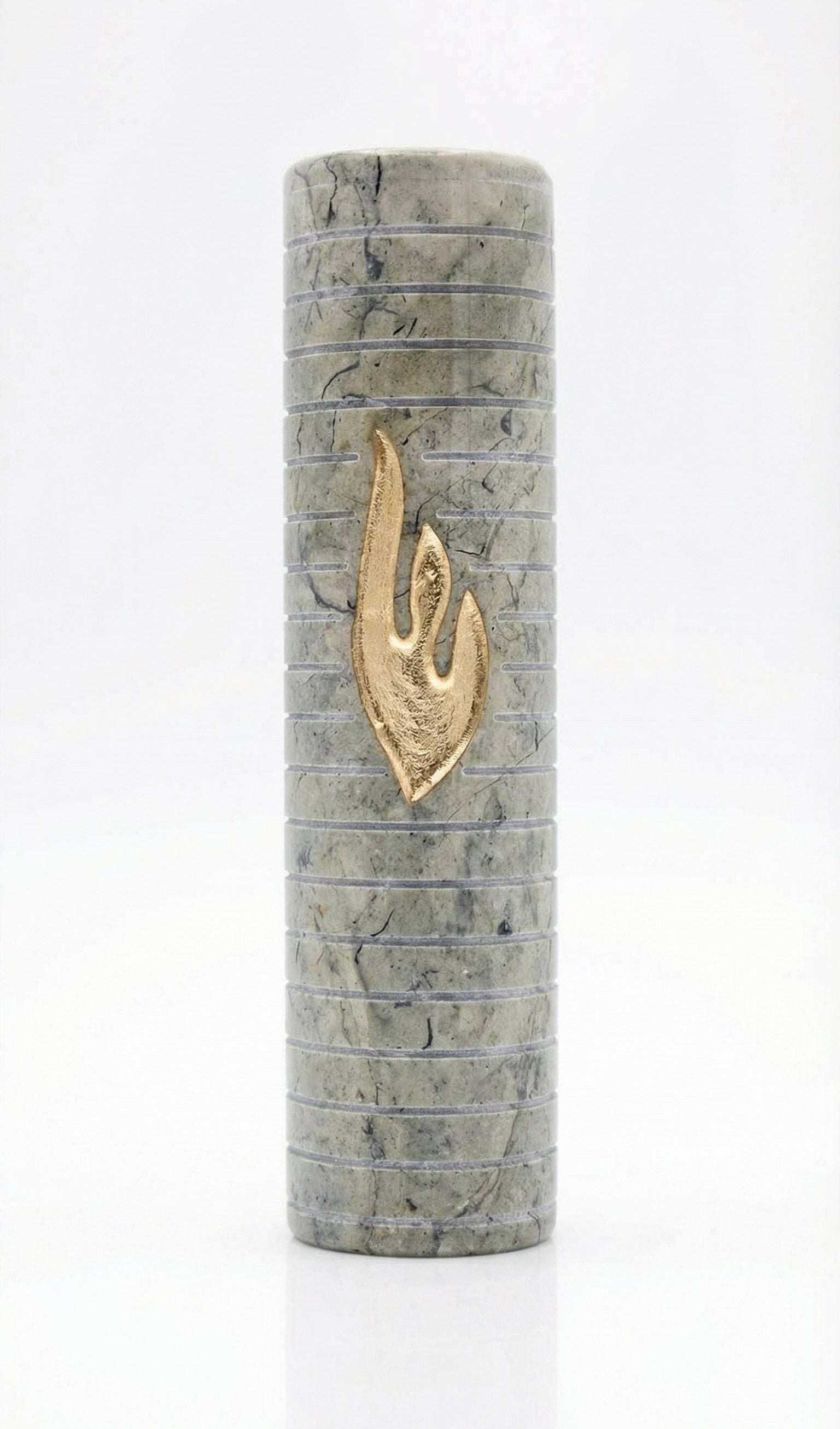 Sleek horizontal-lined Jerusalem stone Mezuzah crafted in Israel, with natural surface variations and a clear, detailed view of its texture and design.
