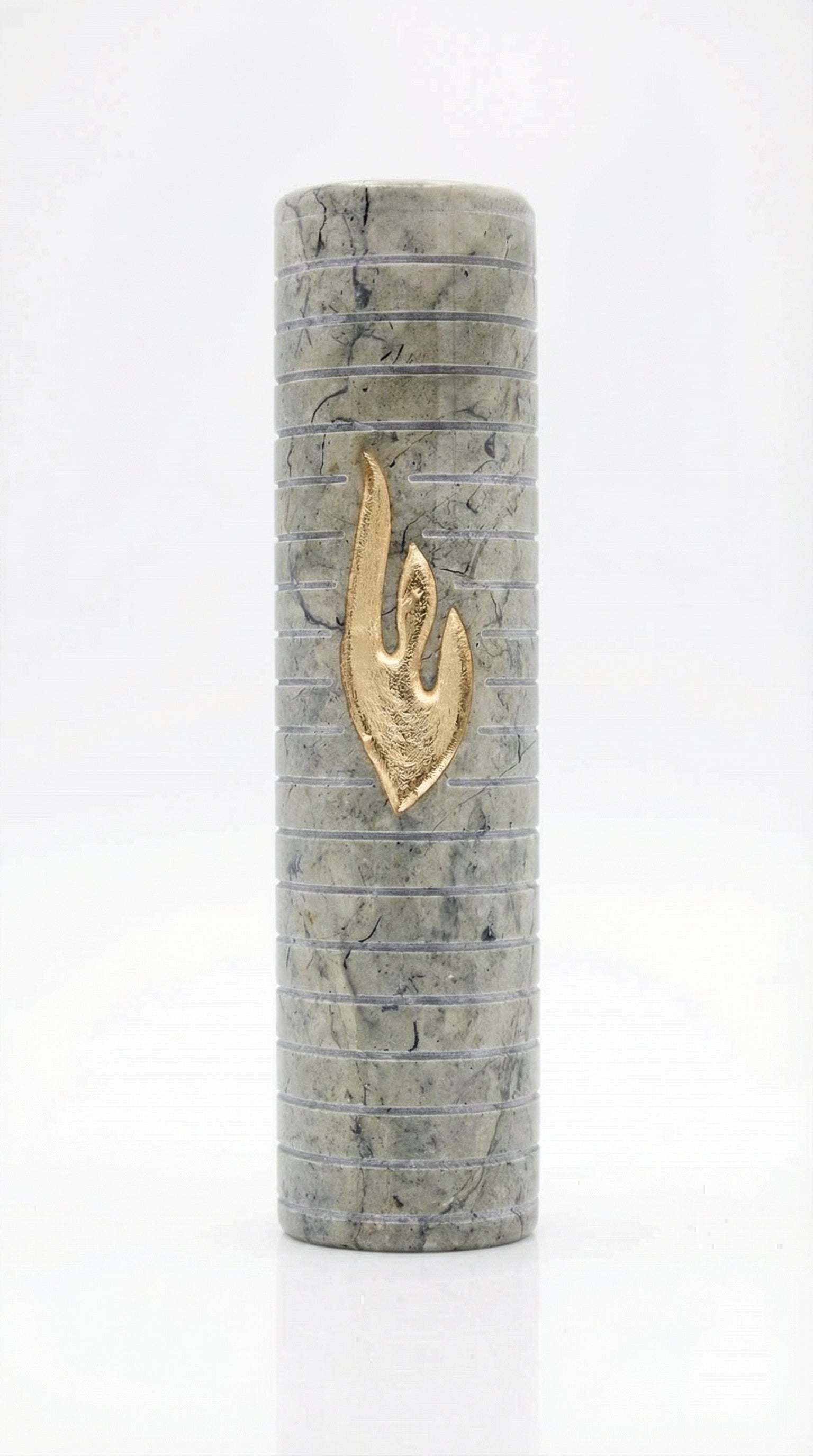 Sleek horizontal-lined Jerusalem stone Mezuzah crafted in Israel, with natural surface variations and a clear, detailed view of its texture and design.